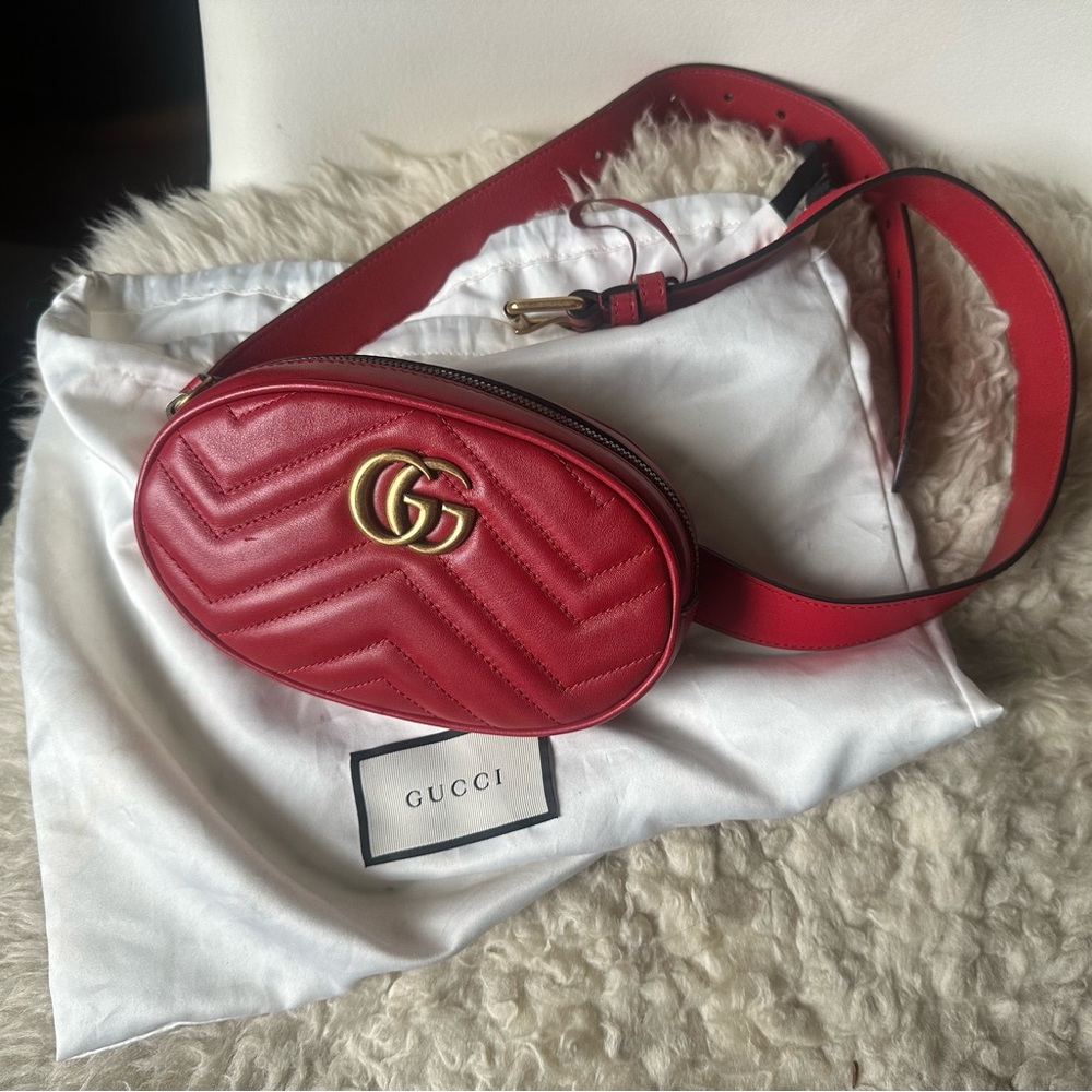 Gucci marmont oval chevron quilted Leather Belt Bag 95cm( M/L) unisex